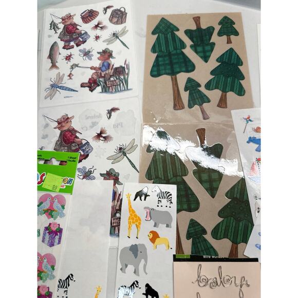 Large Lot of Vintage Stickers Baby Gymnastics Flags Trees Golf Presents Camping - Picture 3 of 5